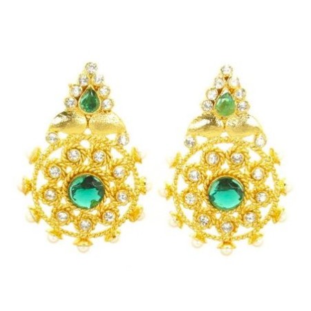 Ethnic Gold Plated Stone Studded Dangle Earrings